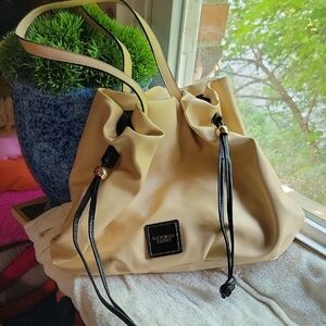 Victoria's Secret Tan and Black Leather Shoulder Bag